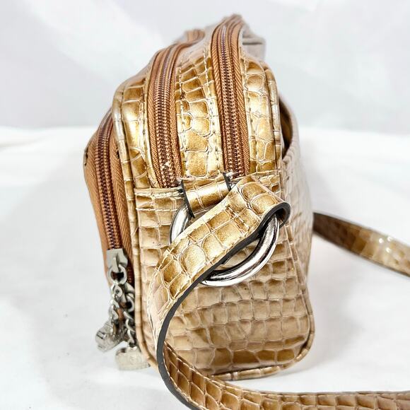 Kathy Van Zeeland Purse Bag Pocketbook Golden Honey Croc Embossed Organizer - Picture 2 of 16